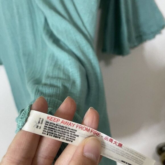 FREE PEOPLE FP Beach seashore green ruffle sleeve bounce mini dress size XS - Picture 4 of 5